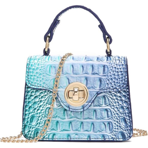 Handbags - Women Crocodile Vegan Leather Mini Clutch Evening Bag Compact Stylish